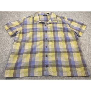 Patagonia Women's Textured Plaid Button Up Shirt Short Sleeve Size Large VNTG